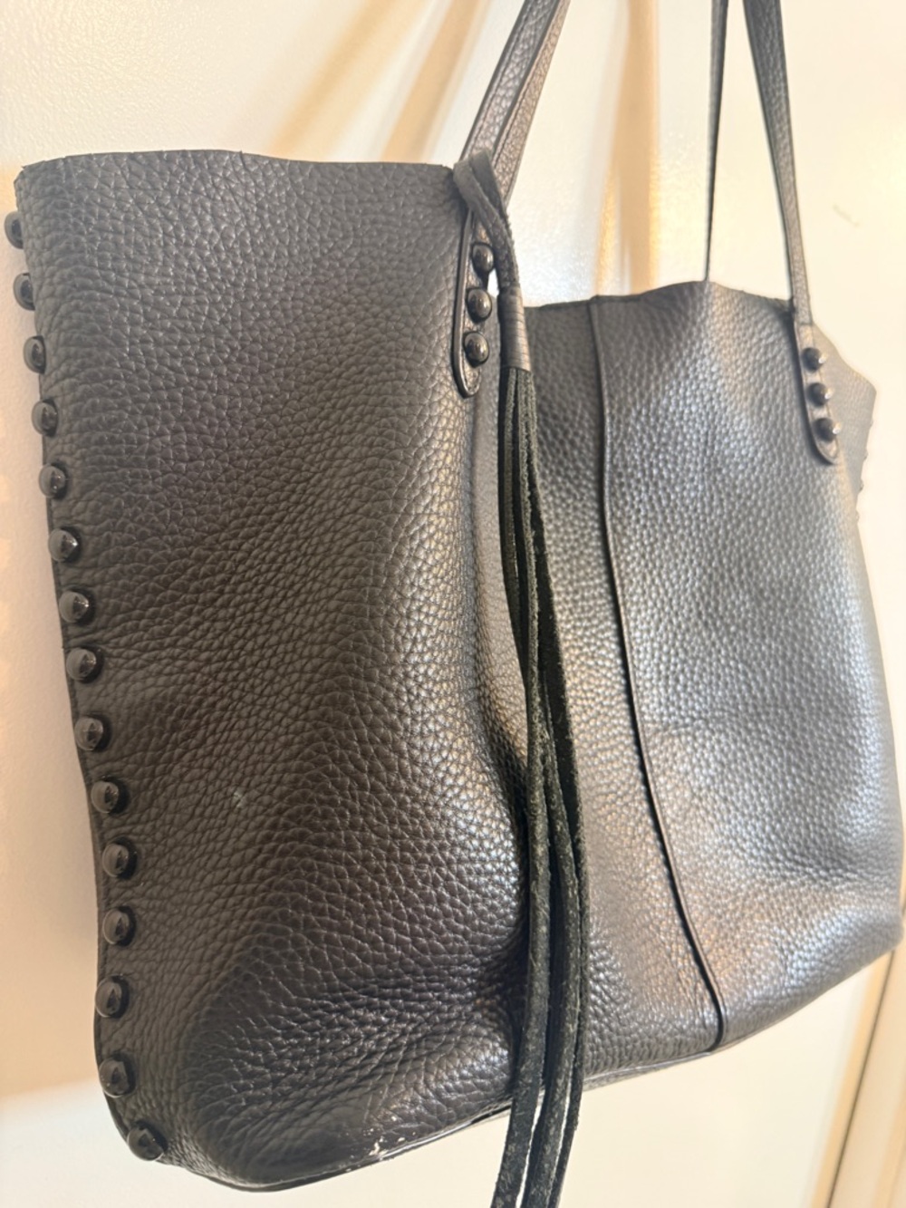 Rebecca Minkoff Black Pebbled Leather Studded Tote Bag - Picture 3 of 7